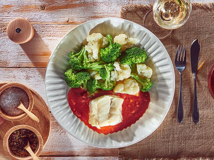 Kabeljauw in romige tomatensaus