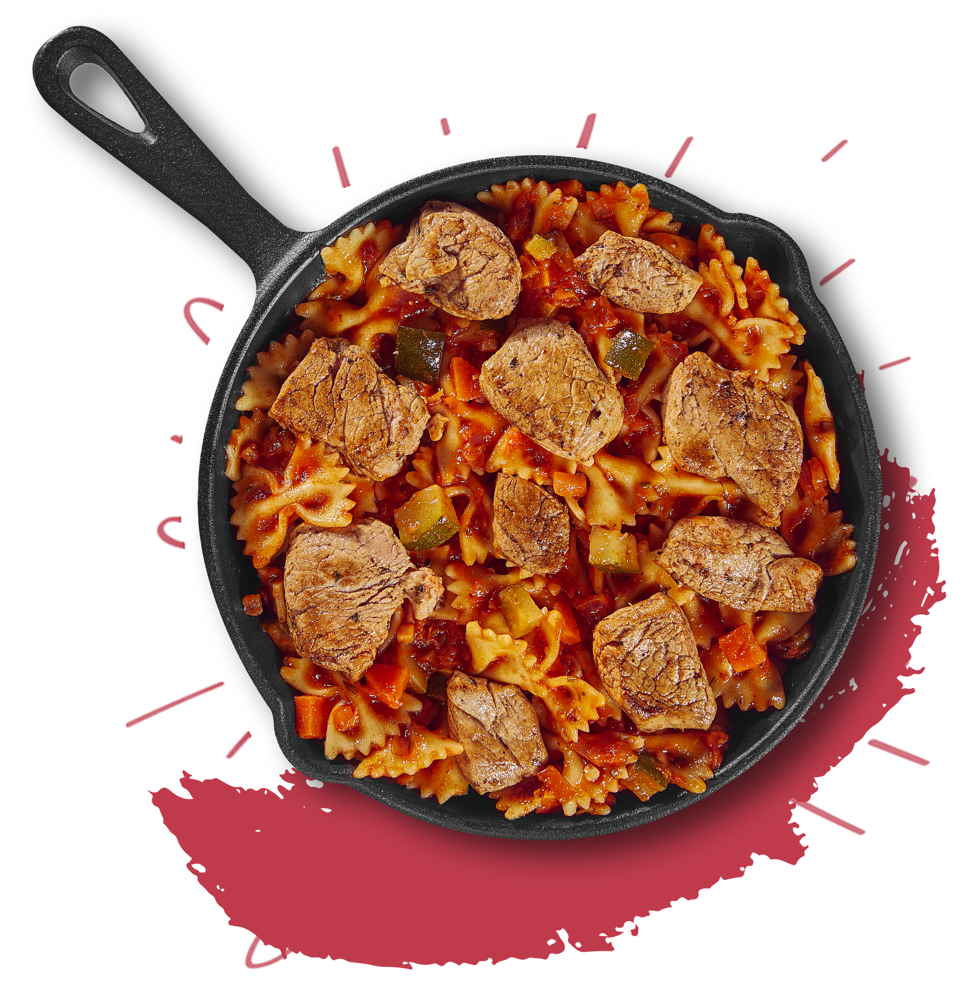 Farfalle met mediterraanse varkensreepjes
