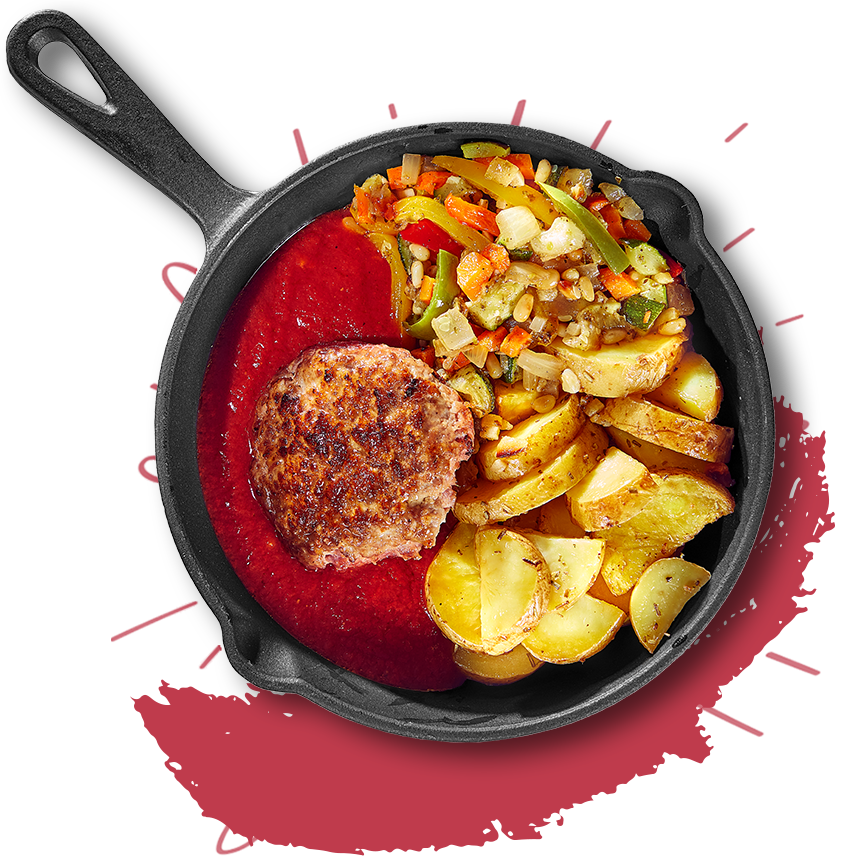 Hamburger met tomaat-basilicumsaus
