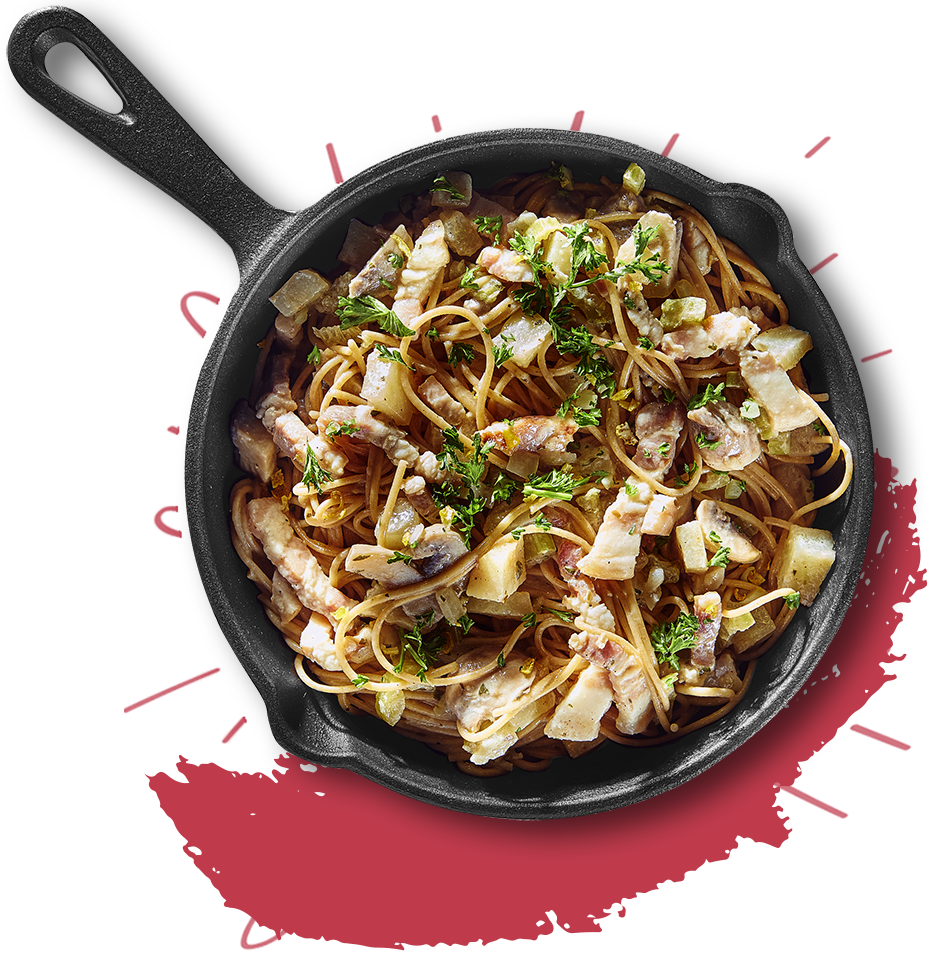 Pasta met kruidenkaas en bacon