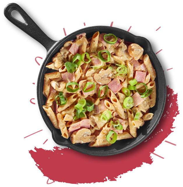 Penne met ham en champignons