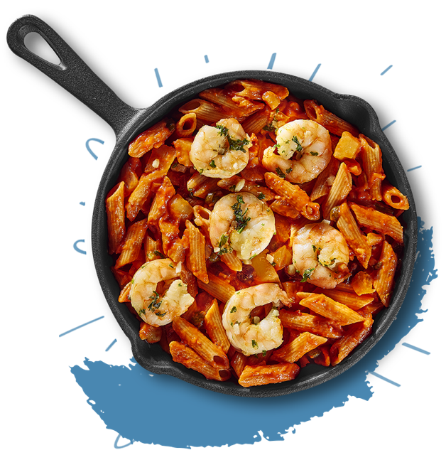 Penne met scampi
