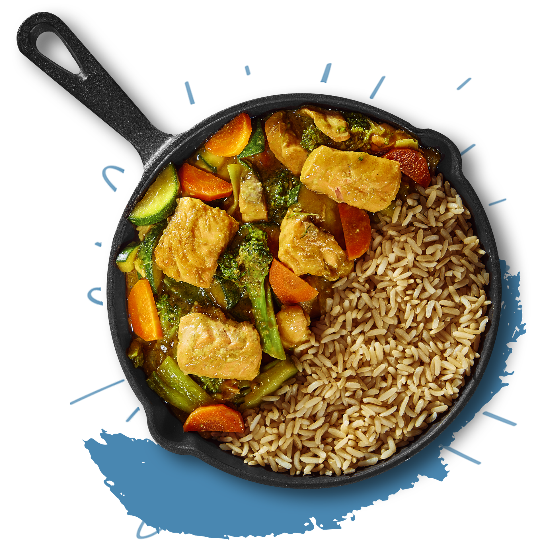 Gewokte zalm in currysaus
