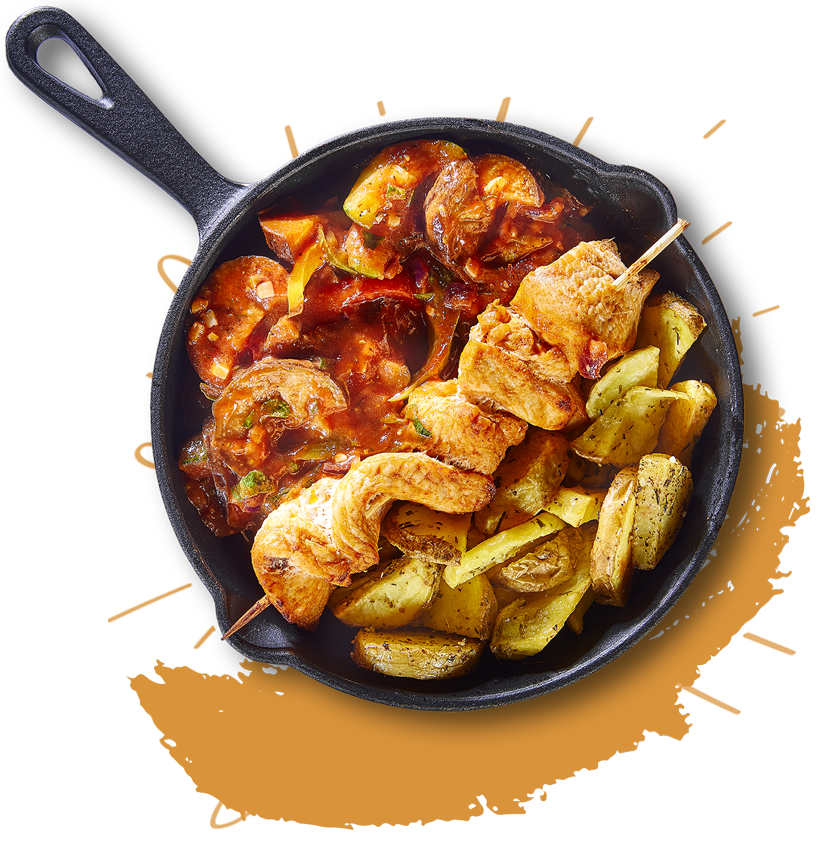 Gebakken kalkoenbrochette
