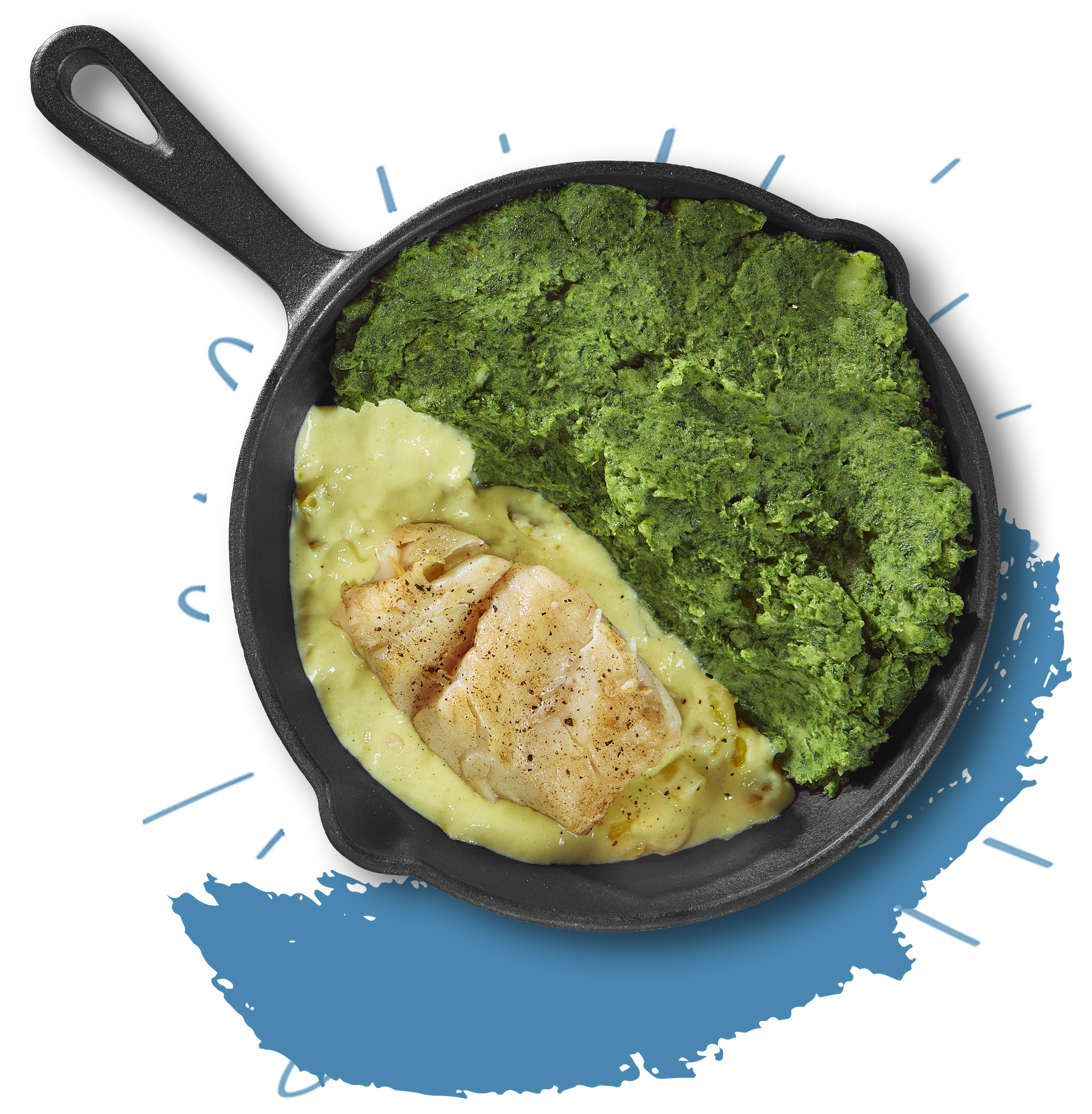 Kabeljauw met spinaziepuree